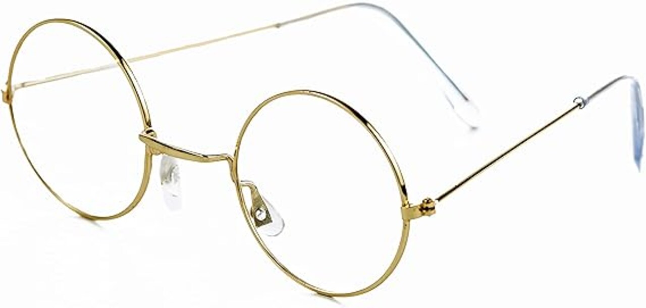 4E's Novelty Gold Round Fake Costume Glasses, Old Man Glasses, Grany Glasses, 100th Day of School Costume Dress Up Old Lady Glasses Accessories for Kids Girls & Boys